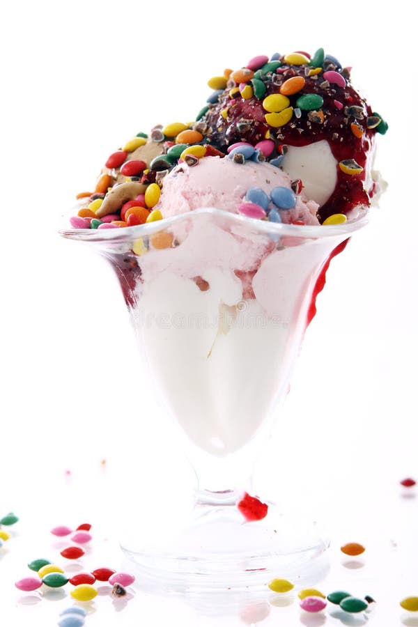 Ice cream dessert with colorful candies