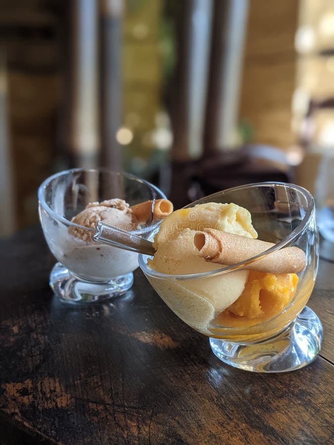Ice Cream Duo on a Restaurant Table Stock Image Image of gourmet