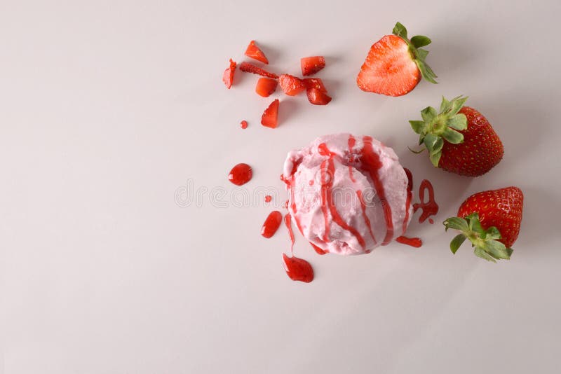 Ice cream flavored strawberry background top view isolated
