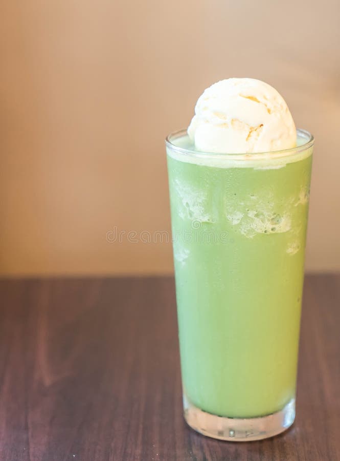 Ice Cream Float with Green Tea Frappe Stock Image Image of white