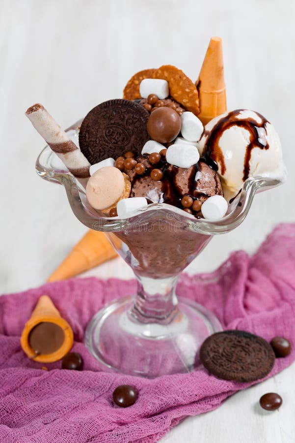 Ice Cream in a Glass Cup with Apples and Kiwi Stock Image Image of