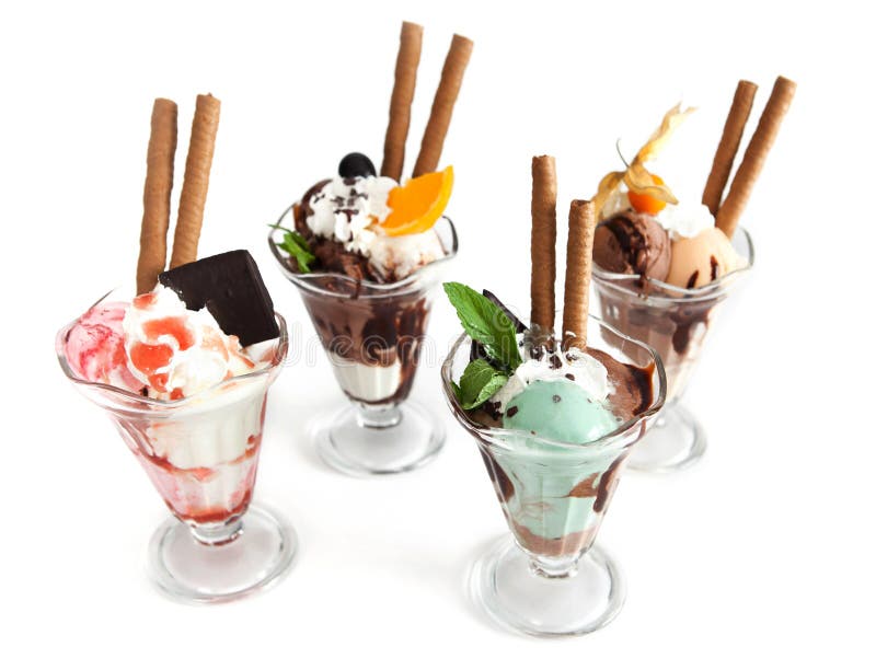 Ice Cream Glasses Collection on White Stock Photo Image of frozen