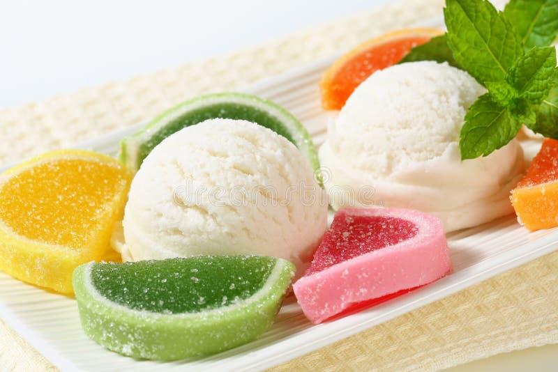 Ice cream with jelly candy stock photo. Image of fruit 56897088