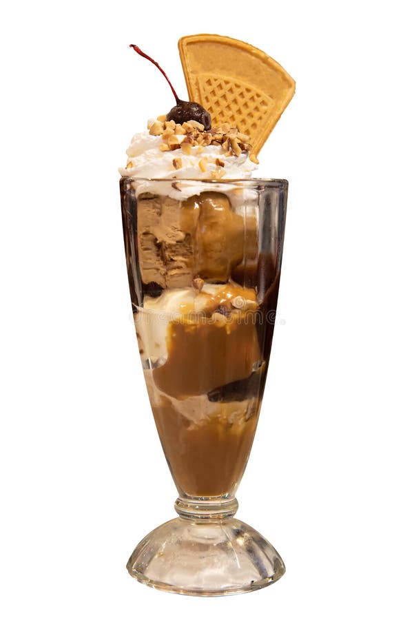 Ice cream parfait sundae in glasses on white background