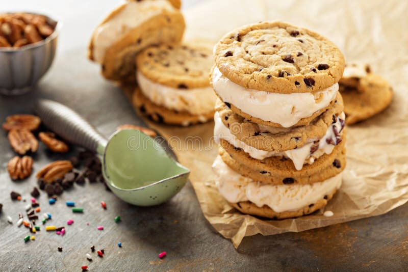 Ice Cream Sandwiches with Chocolate Chip Cookies Stock Image Image of chunks, readytoeat 95687573