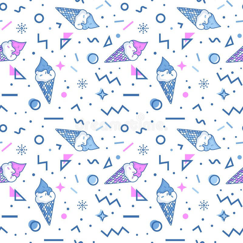 Ice cream seamless pattern in memphis style. vector illustration