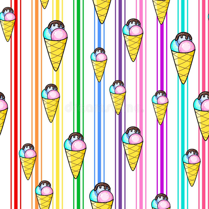 Ice cream seamless pattern on white background. Paper print design. Abstract retro vector illustration. Trendy textile, fabric