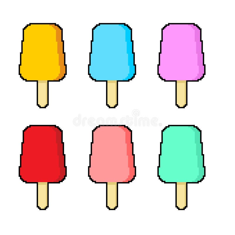 Pixel Art Ice Cream Set Retro Video Game Collection Of 8 Bit Ice