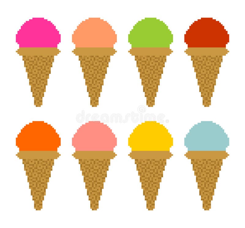 Pixel Art Ice Cream Set Retro Video Game Collection Of 8 Bit Ice