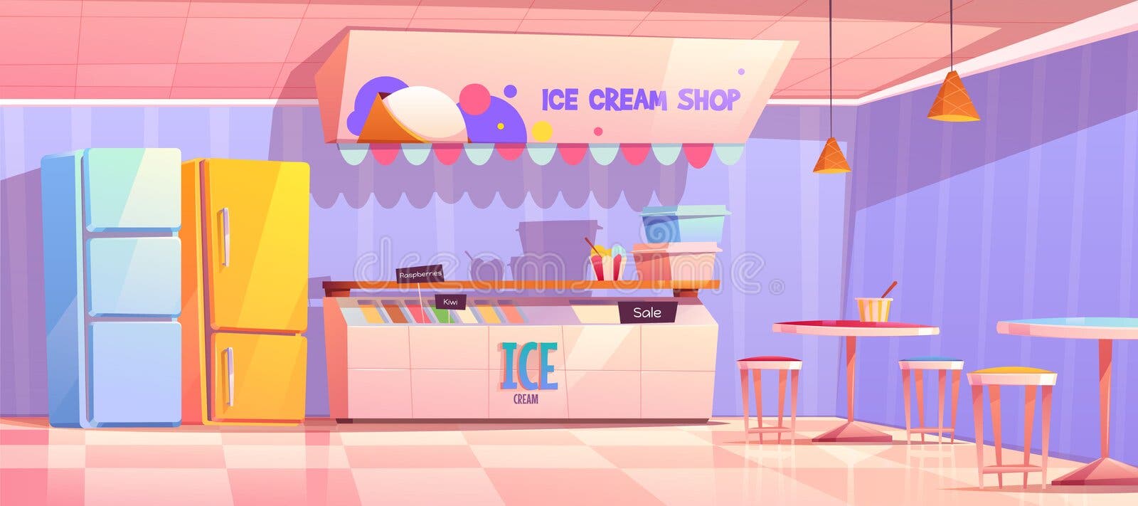 Small size ice cream shop interior 3D design ideas