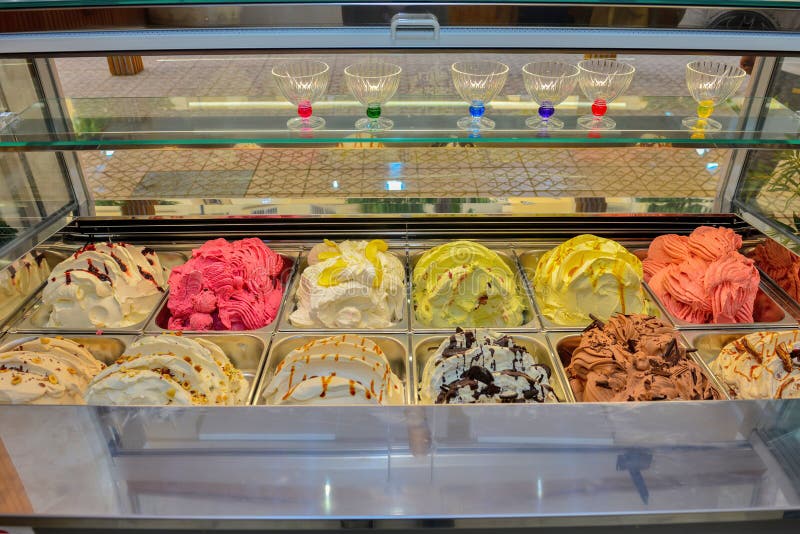 Ice Cream in Showcase Fridge at Confectionery Shop. Stock Image Image