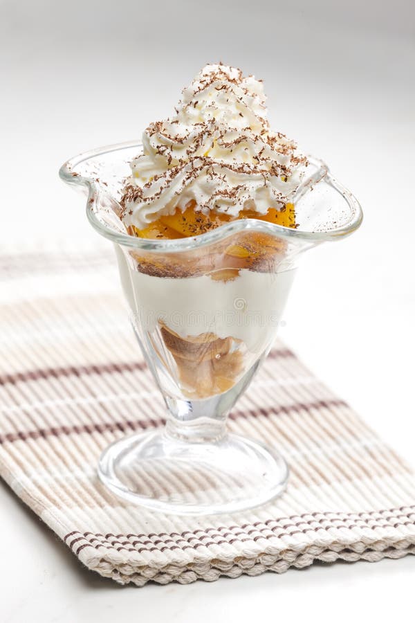 Ice Cream with Stewed Peach and Whipped Cream Stock Image Image of peach, chilled 263911739