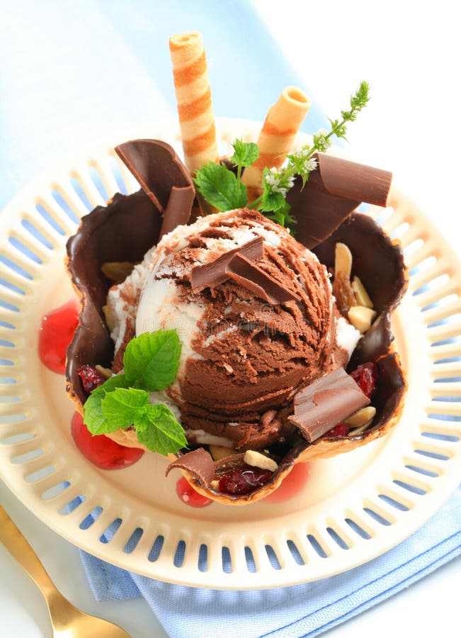 Chocolate Brownie Ice Cream Sundae Stock Photo Image of sweet, object 6878890