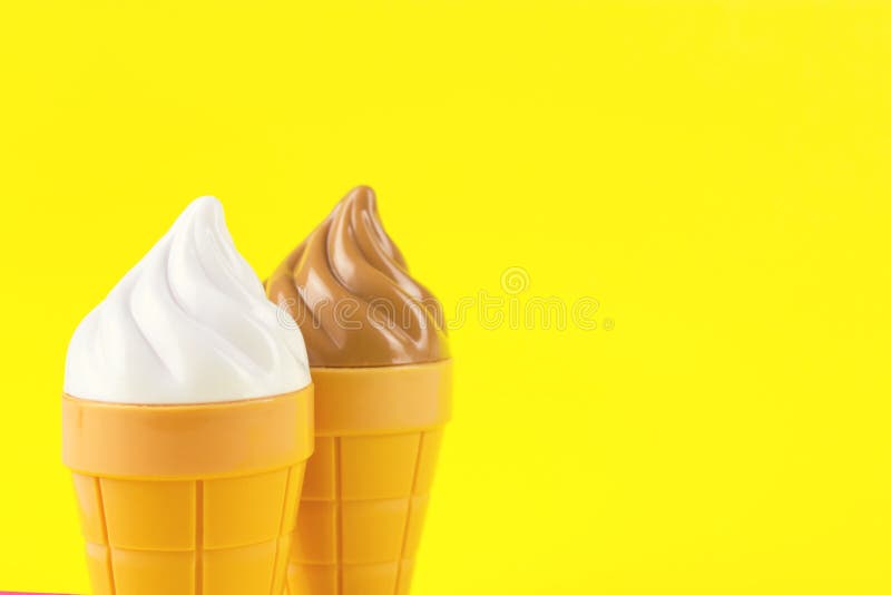 Ice Cream Toys Made from Plastic on Yellow Background Stock Photo