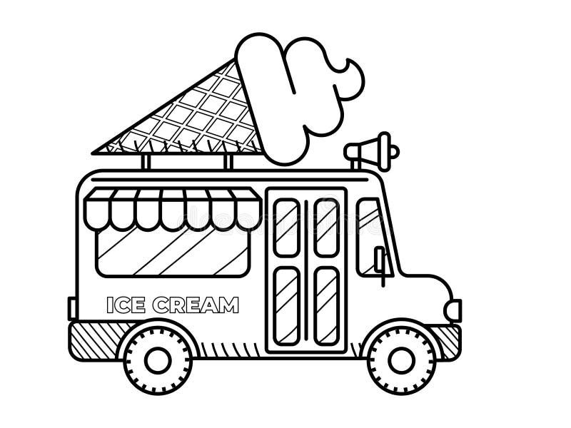 ice cream truck clip art black and white