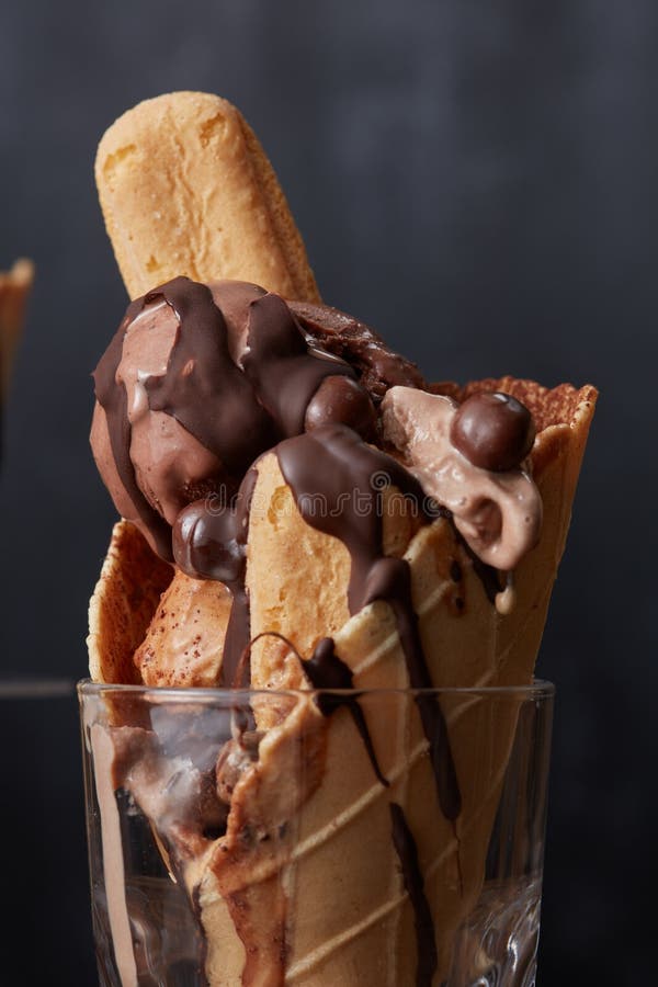 Ice cream in waffle cone stock image. Image of dessert 93482881