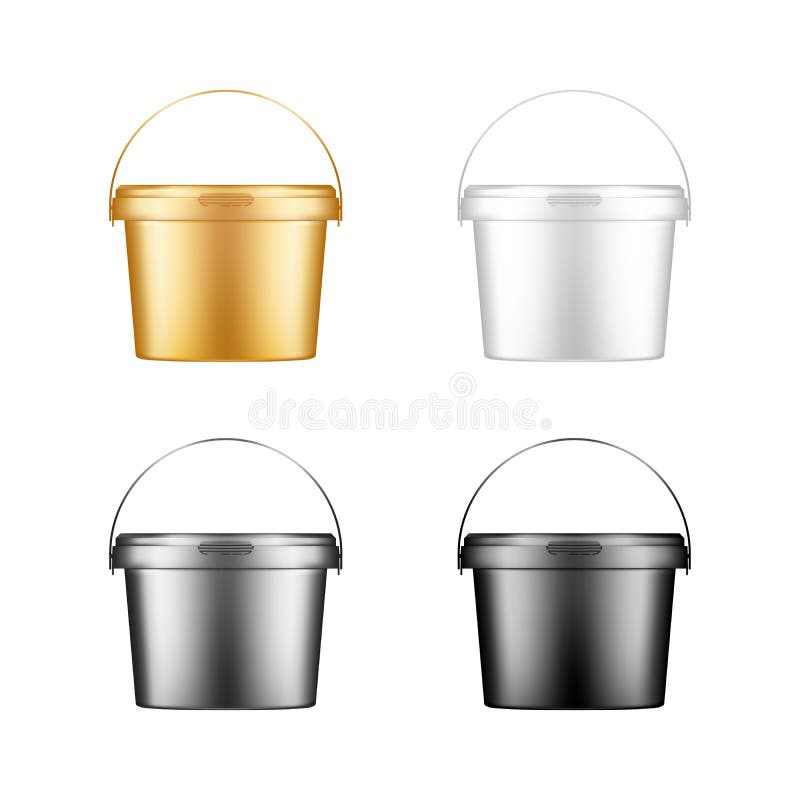 Set of 3 Metal Buckets with Handles in Black,White and Cream