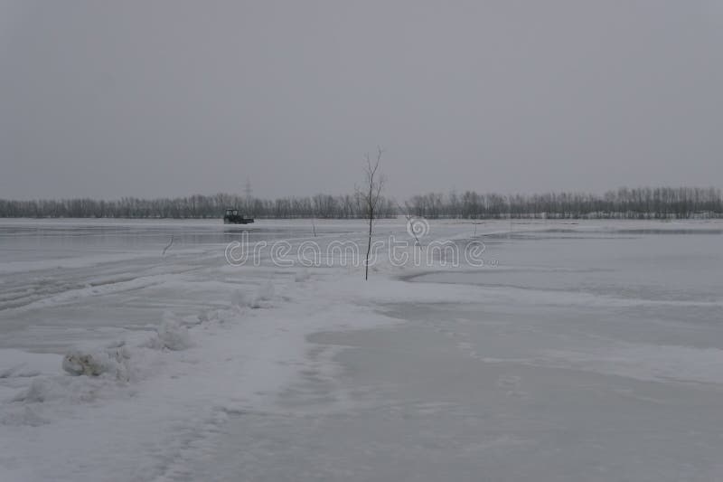 Ice Crossing on the River in Spring Stock Image Image of snow, lake