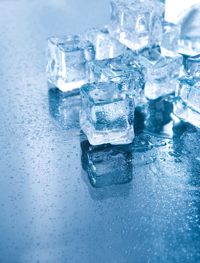 Ice cubes in blue ambient light.