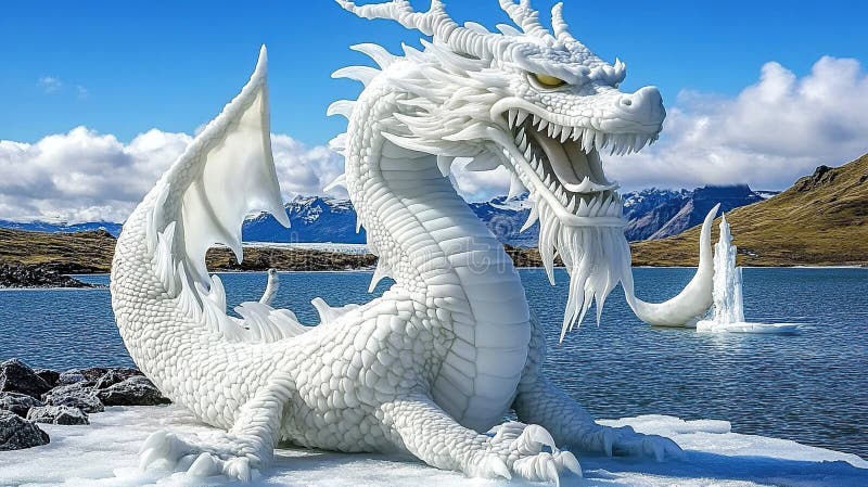 Fantasy Ice Dragon Sculpture Frozen Landscape Stock Photos - Free