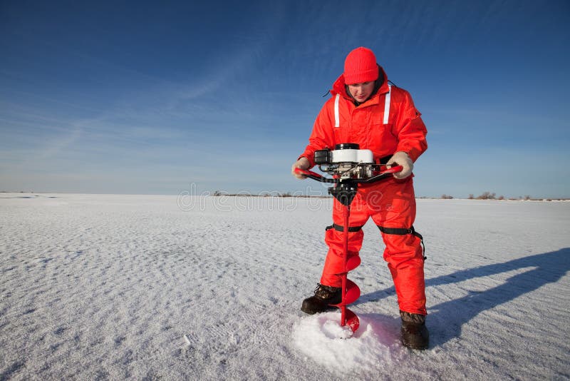 Ice drilling royalty free stock photo