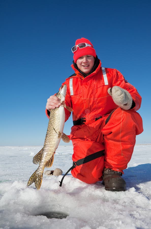 Ice fisherman stock photo