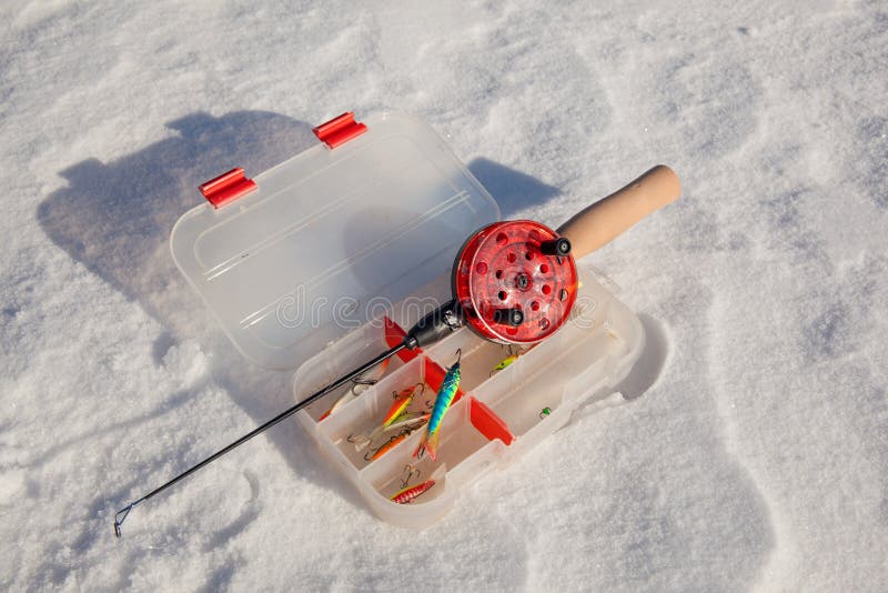 Ice fishing accessories stock image. Image of reel, lure 37516423
