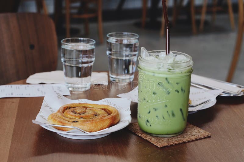 Ice Green Tea and Cinnamon Chip the Table Stock Photo Image of cool