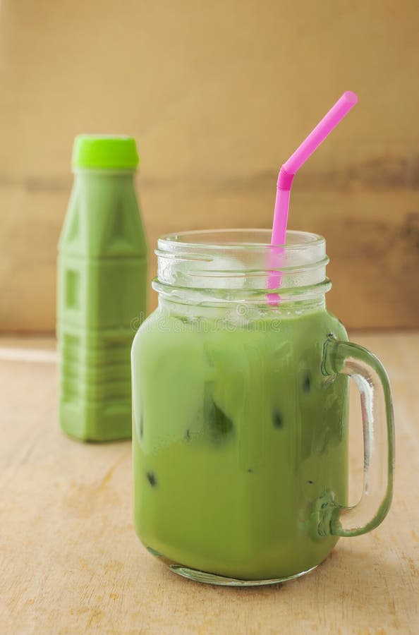 Ice Green Tea Smoothie Drink On A Wooden Stock Photo - Image of ...