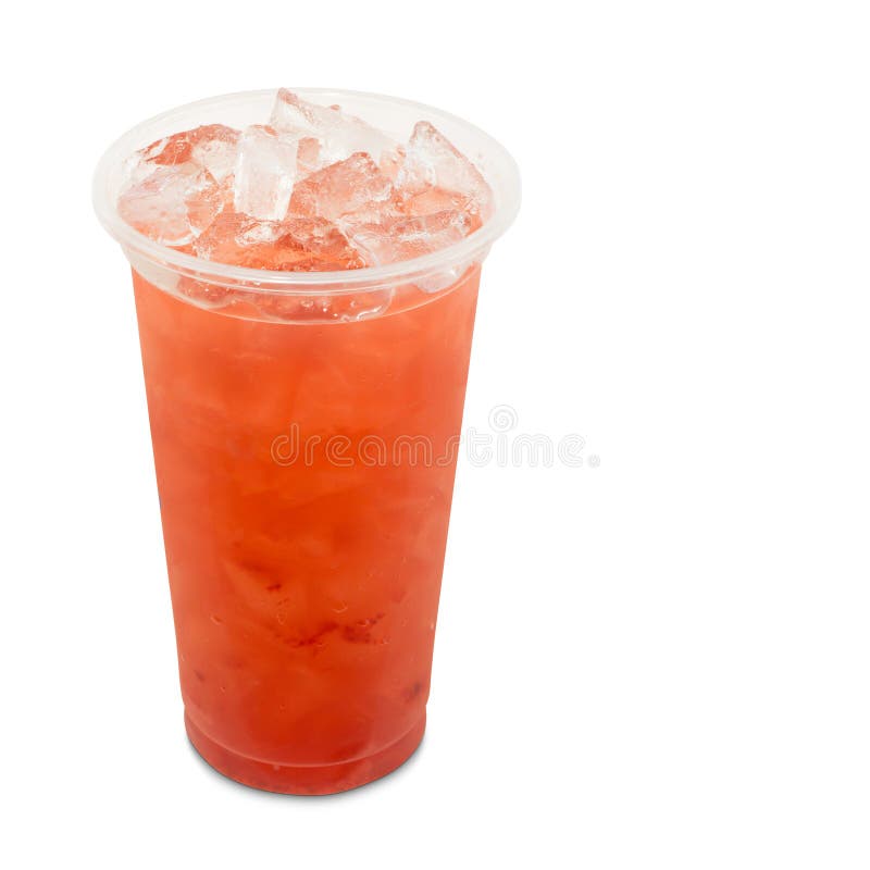 Ice green tea with strawberry fruit in takeaway glass