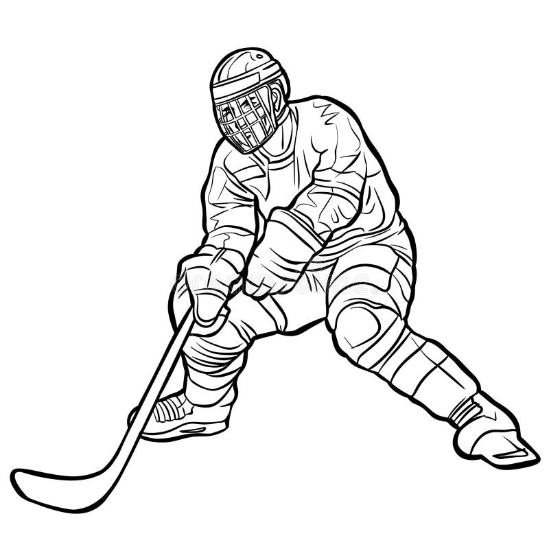 Ice Hockey Player Action Clipart Outline Stock Vector - Illustration of ...