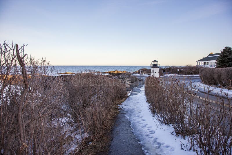 Ice on Marginal Way in Ogunquit by the Lobster Point Lighthouse in