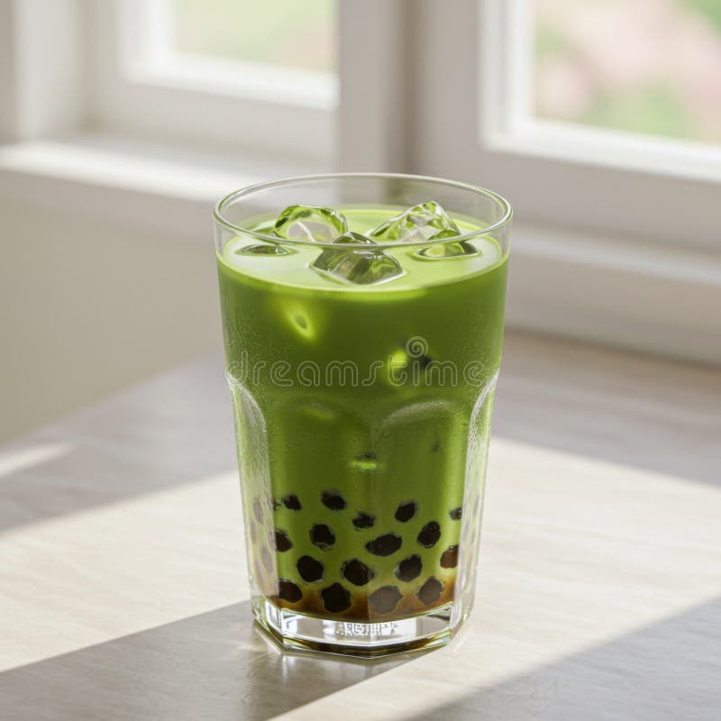 Ice Matcha Boba Milk Tea em Vidro ilustração royalty free