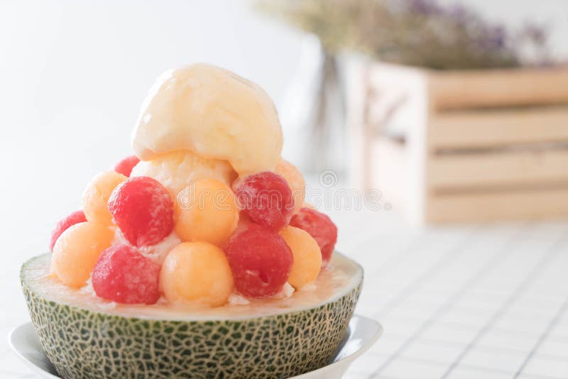 Ice Melon Bingsu, Famous Korean Icecream Stock Photo Image of