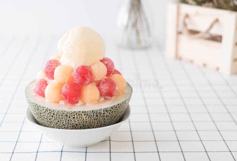 Ice Melon Bingsu, Famous Korean Icecream Stock Photo Image of
