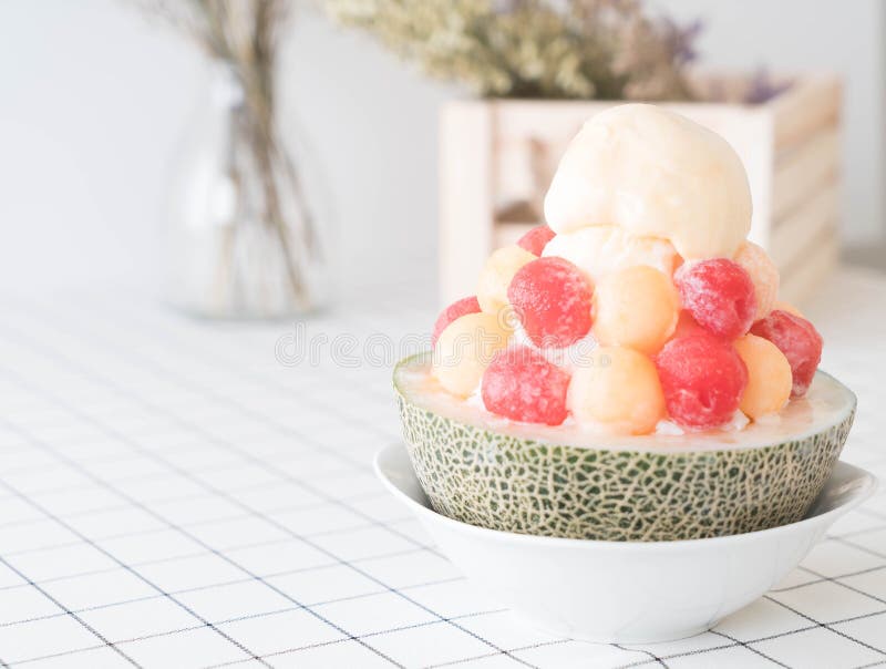 Ice Melon Bingsu, Famous Korean Icecream Stock Photo Image of asian