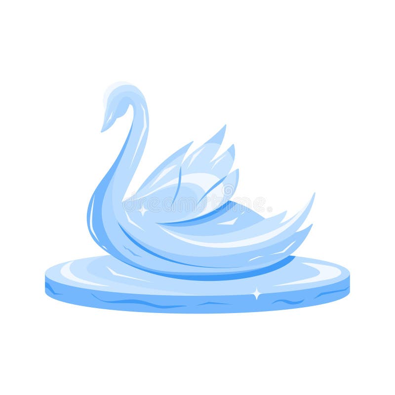 Ice Sculpture of Cute Swan, Shining Bird Made from Frozen Water Stock