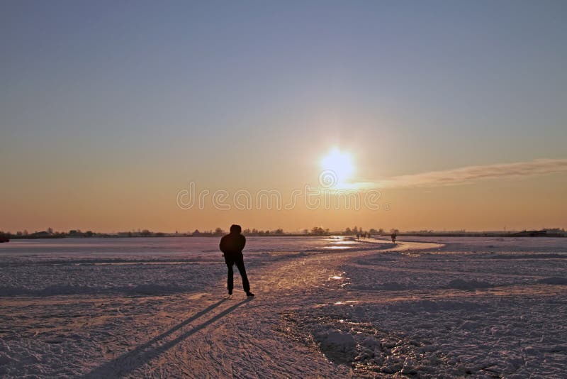 Ice Skating In The Countryside From The Netherlands Stock Image - Image