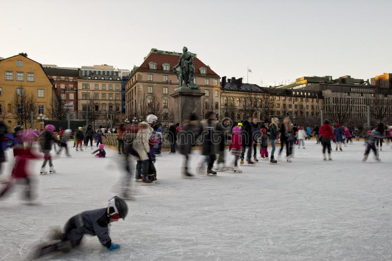 Ice skating in stockholm editorial stock image. Image of blue 45827819