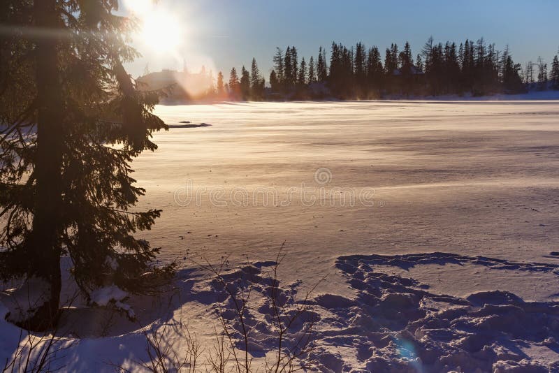 Ice surface of the Stbske Pleso lake.