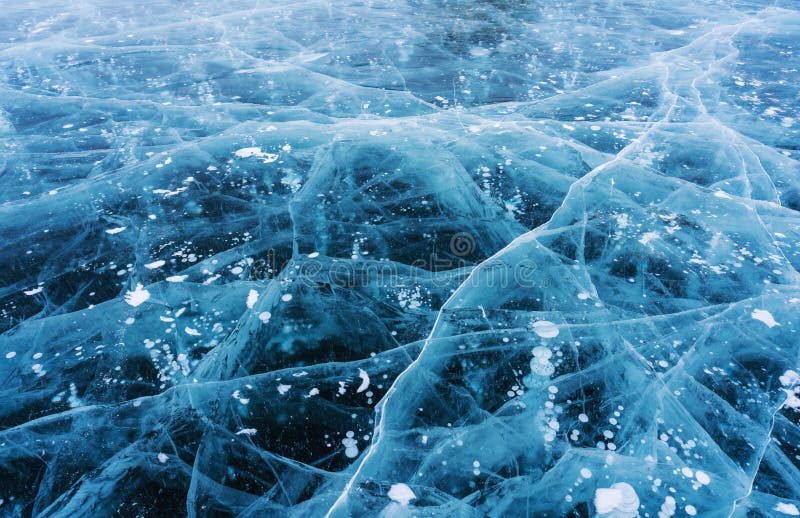 Ice texture background, cracked frozen lake stock photo