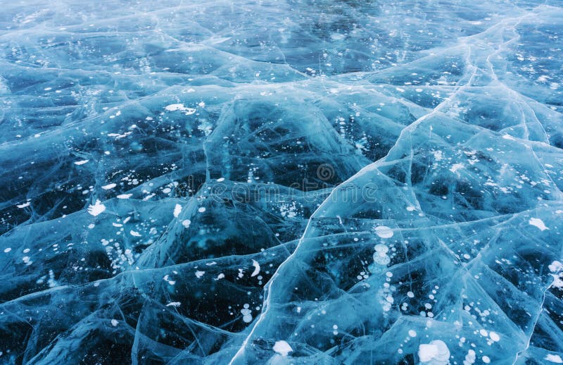 Ice texture background, cracked frozen lake