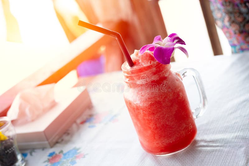 Ice Watermelon smoothie frappe fruit punch good fresh cool drink in summer season