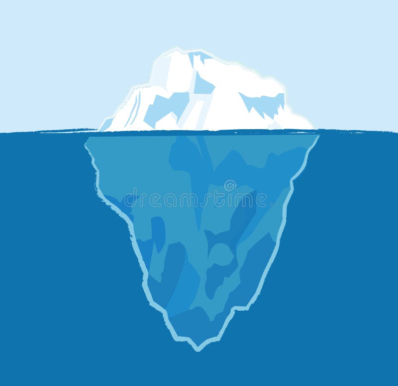 Ilustrace ledovce nad a pod vodní hladinou + vektor souboru eps.