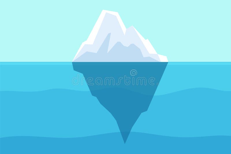 Iceberg floating in ocean. Arctic water, sea underwater with berg and freezing light. Polar or antarctica melting