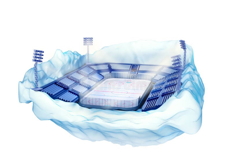 Iceberg island with hockey stadium with light towers stock illustration Iceberg island with hockey stadium with light towers stock illustration