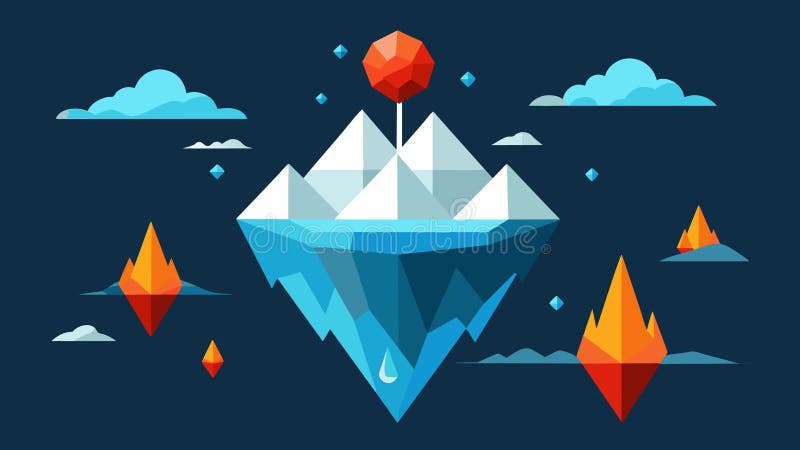 An iceberg melting with different pieces representing different biases such as confirmation bias availability heuristic royalty free illustration