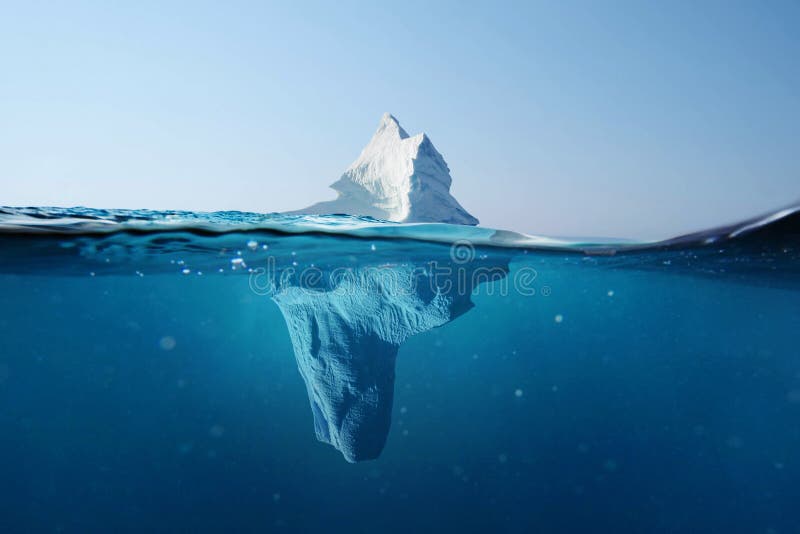 Iceberg no oceano Vista bonita sob a água Aquecimento global Geleira de derretimento Conceito escondido do perigo