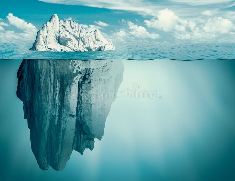 Iceberg in ocean. Hidden threat or danger concept. 3d illustration. royalty free stock photo Iceberg in ocean. Hidden threat or danger concept. 3d illustration. royalty free stock photo