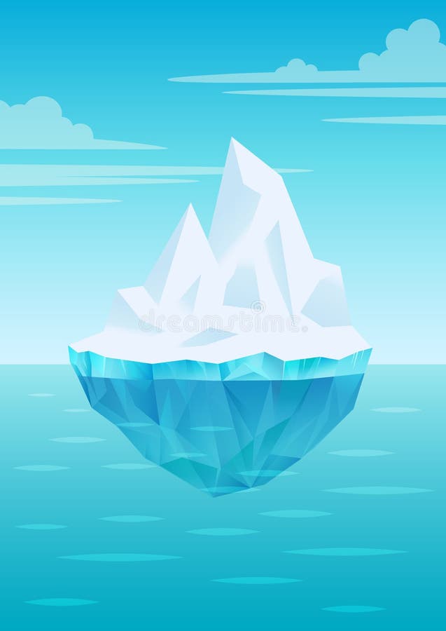 Iceberg que flota en ondas de agua con la parte subacuática, el cielo azul brillante con las nubes, el estante de agua dulce del ilustración del vector Iceberg que flota en ondas de agua con la parte subacuática, el cielo azul brillante con las nubes, el estante de agua dulce del ilustración del vector